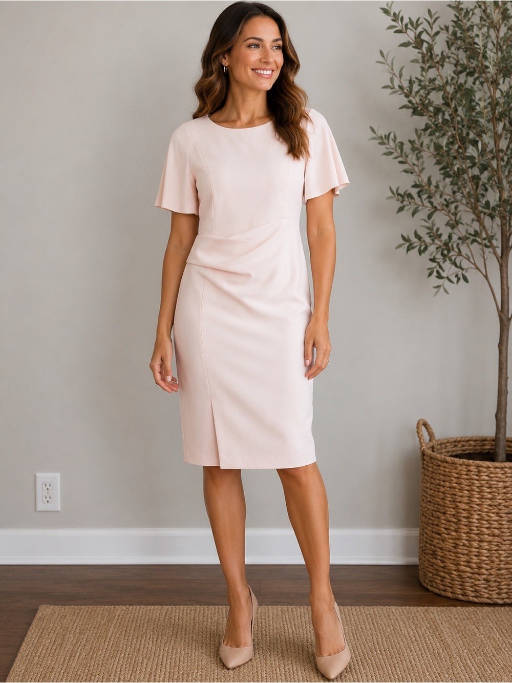 Calvin Klein Blush Pink Sheath Dress Elegant Career Wedding Guest 6